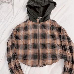 Cropped Flannel Hoodie